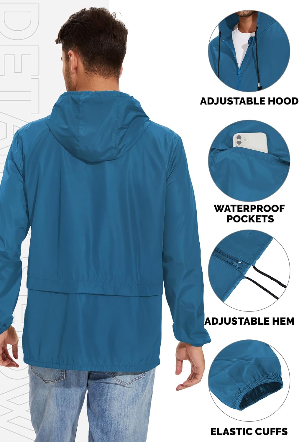Zando Lightweight Rain Jacket Men Waterproof Hooded image 2