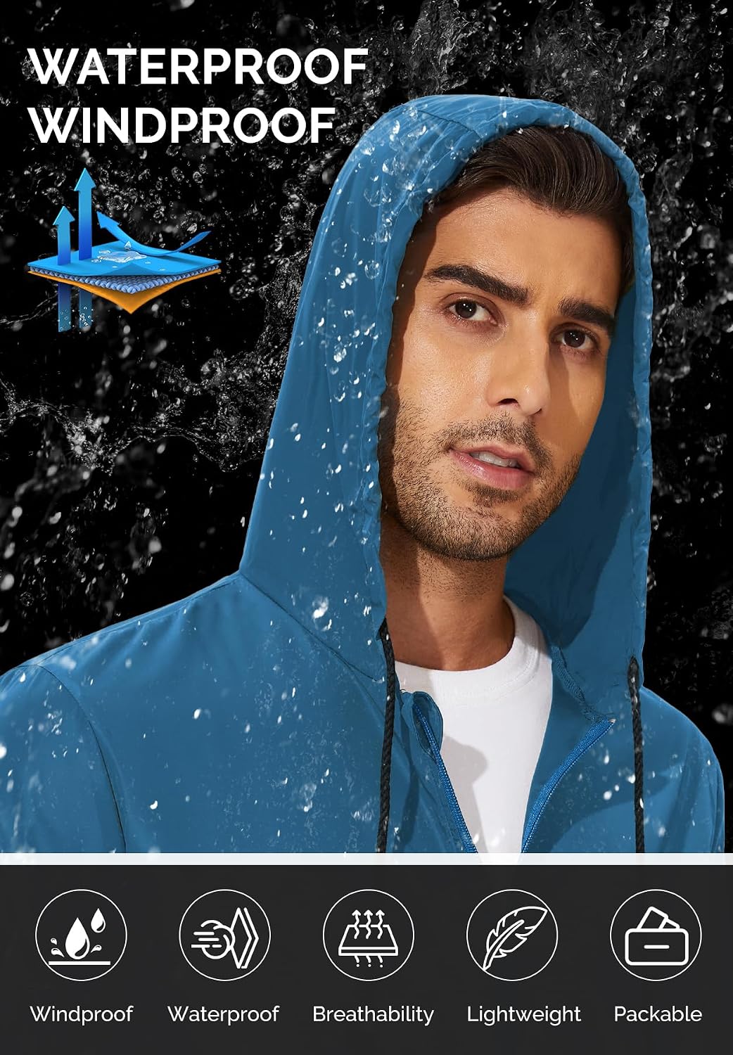 Zando Lightweight Rain Jacket Men Waterproof Hooded image 3